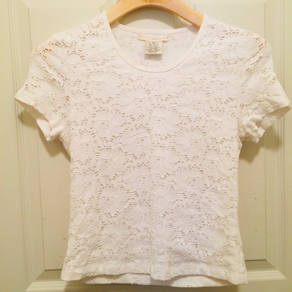 CC Couture White Eyelet Lace Shirt S Petite Small - Picture 12 of 14